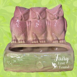 Vintage Owls on Log Pink & Green Planter